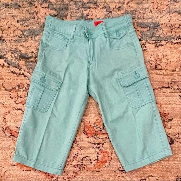 𝅺V Christina Size 8 Turquoise Denim Cargo Cropped Jeans - Picture 1 of 3